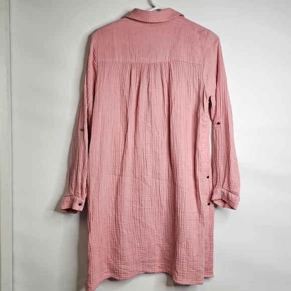 Soft Surroundings Small Lagenlook Pink Cotton Gauzy Half Buttondown Tunic Dress - Picture 3 of 15